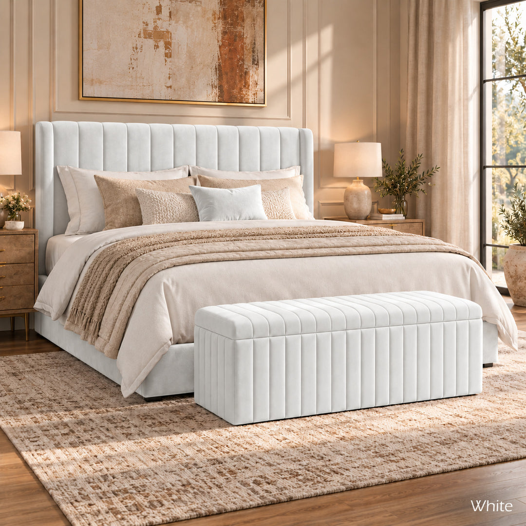 Lux Striped Ottoman Storage Box in Velvet