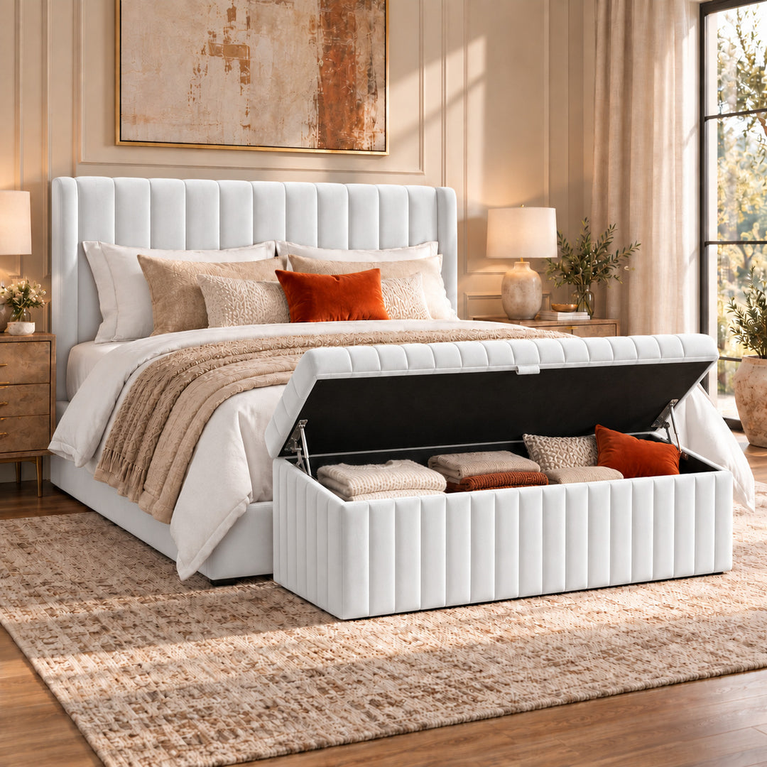 Lux Striped Ottoman Storage Box in Velvet